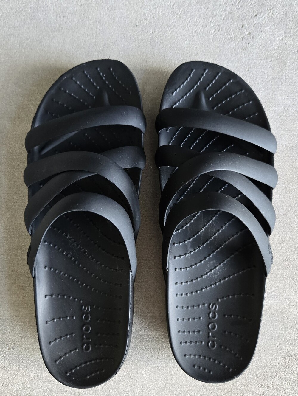 CROCS Womens Splash Black Cris- Cross Slide Sandals
